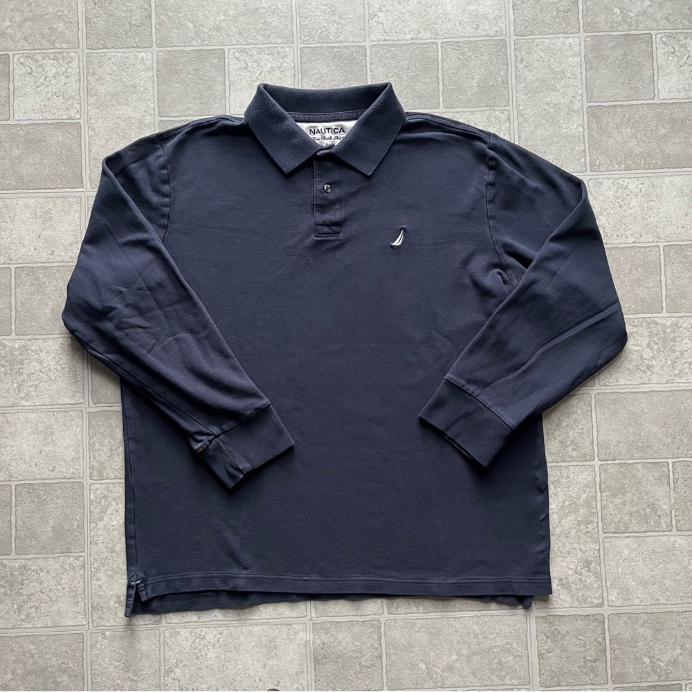 Nautica Polo Classic Fit Long Sleeve Navy Blue Deck Men’s L